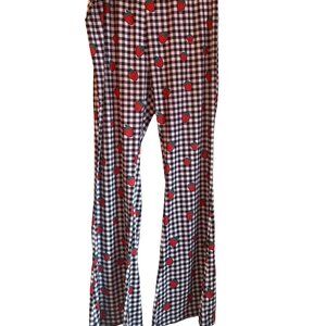 Shein Curve 1XL Gingham & Strawberry Print Wide-Leg Pants For Women